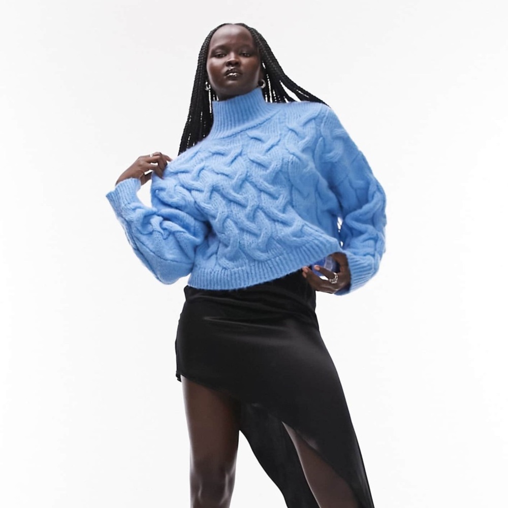 Topshop Knitted High Neck Cable Crop Top Sweater - Picture 2 of 4